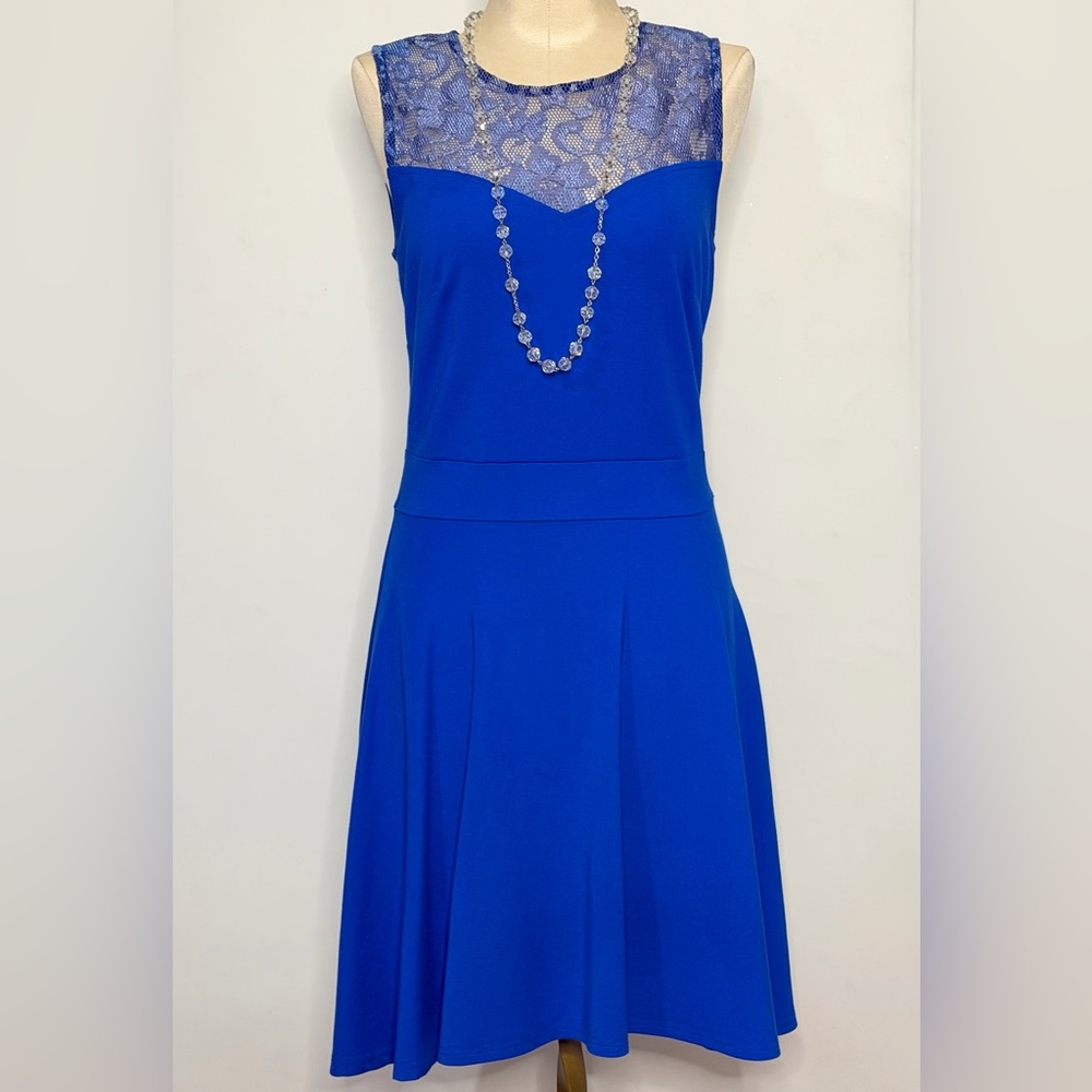 Heloise Fashion Elegant Blue Lace Skater Fit n Flare A Line Dress